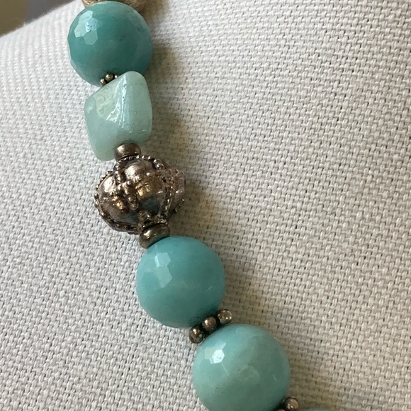 NWT Amazonite & Sterling Silver Necklace with Channel Set Coin Brass Pen… - Picture 6 of 10